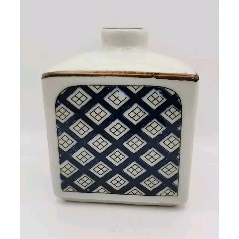 VINTAGE OMC Japan Brand - Square  Bud Vase - Blue Flowers &‎ Design MCM